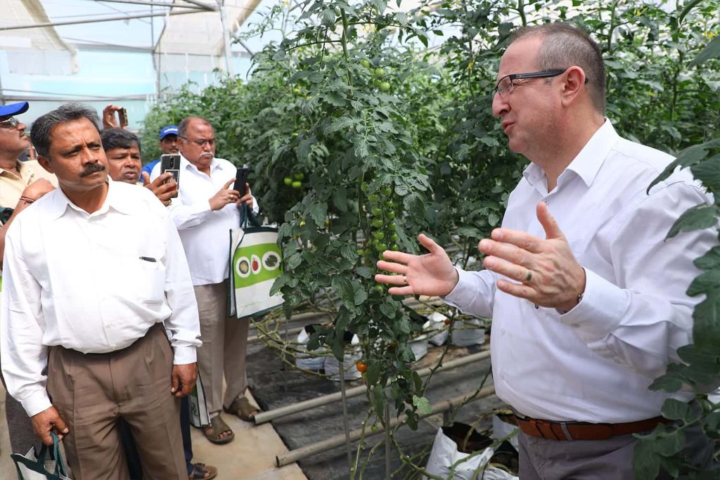 Ahmet Tunali of Rijk Zwaan in demonstration polyhouse tumkur